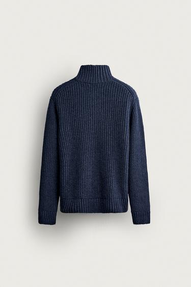 COTTON-WOOL QUARTER-ZIP SWEATER — Blue marl 2