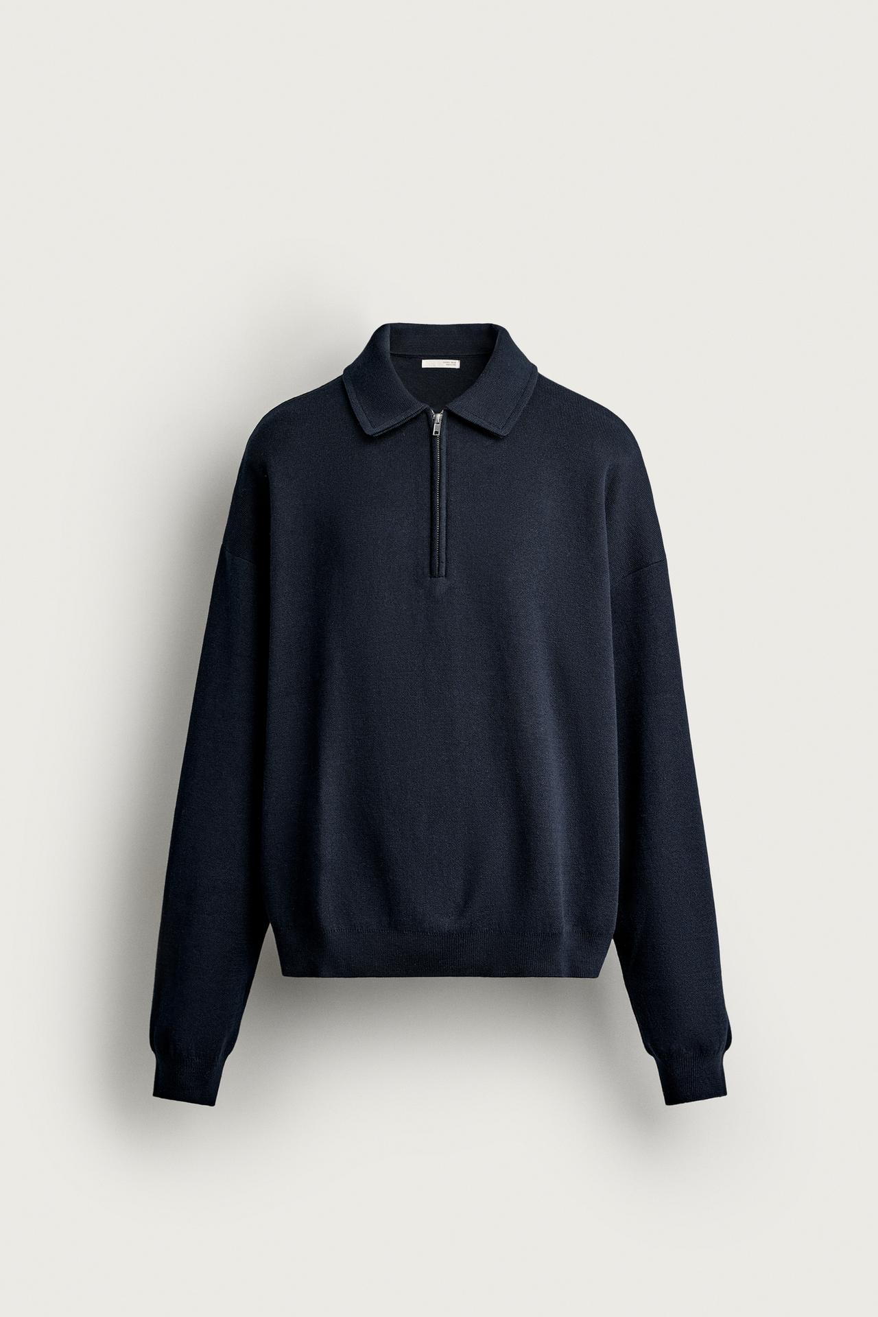QUARTER-ZIP KNIT POLO — Dark navy