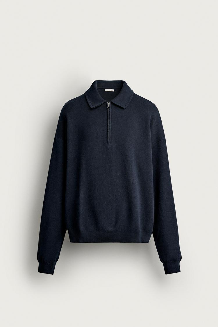 QUARTER-ZIP KNIT POLO — Dark navy