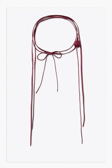 Zara FLORAL DOUBLE CHOKER LEATHER NECKLACE - Maroon