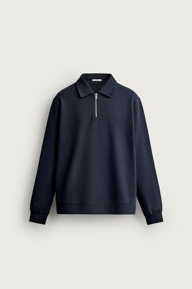 INTERLOCK ZIP POLO SWEATSHIRT - Navy blue by Zara