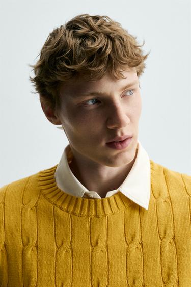 COTTON CABLE-KNIT TEXTURED JUMPER - Yellow by Zara - Image 4