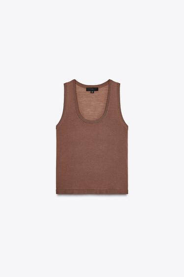 100% WOOL SLEEVELESS TOP - Light brown by Zara