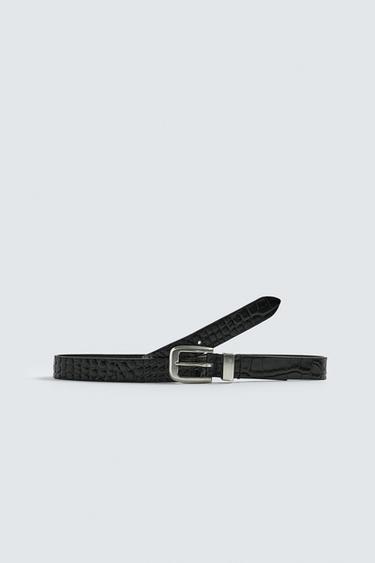EMBOSSED CROCODILE BELT - Black by Zara