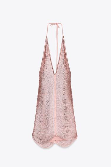 FRINGED HALTER SHORT DRESS - Pale pink by Zara - Image 3