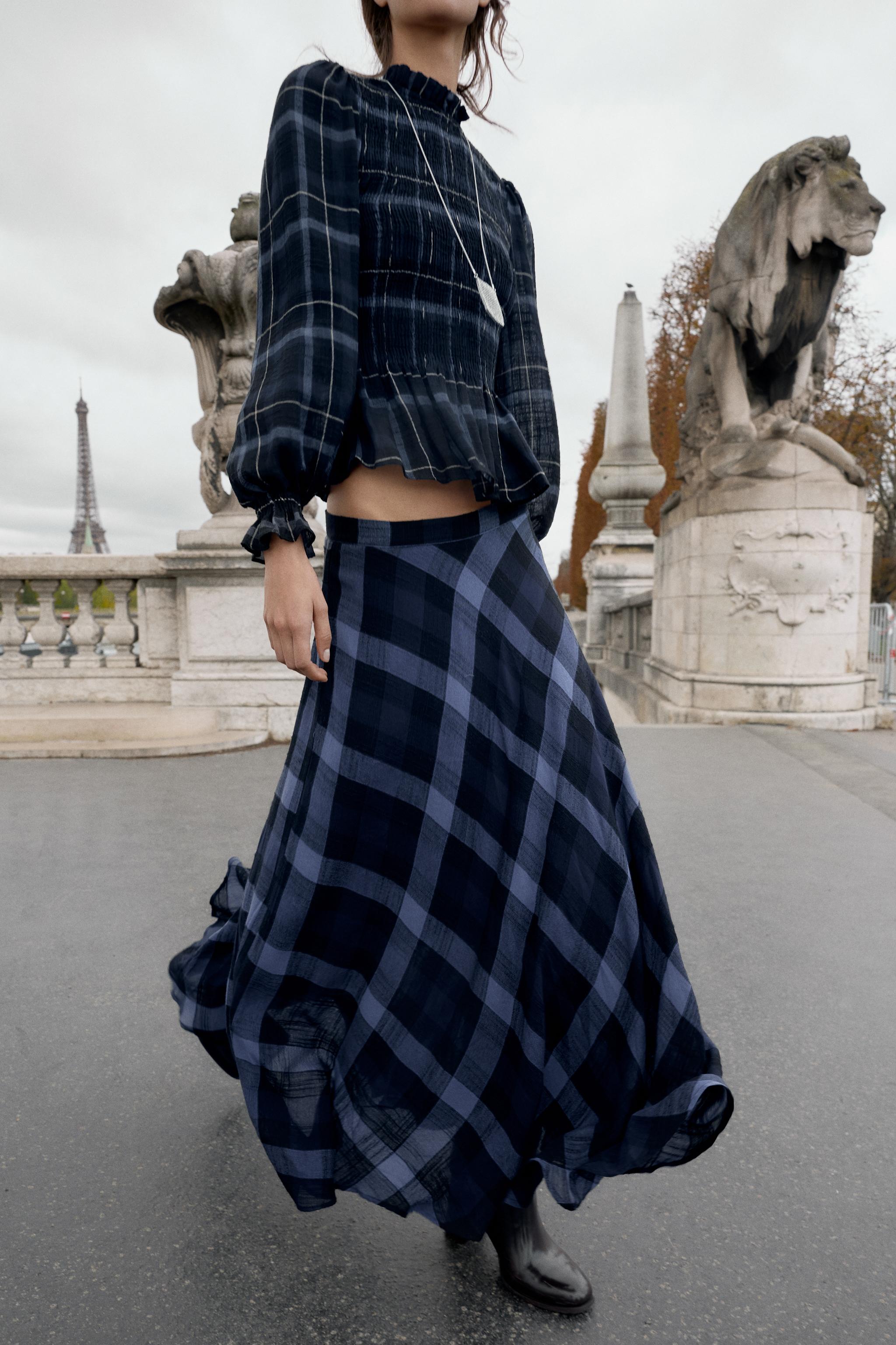 TOP À CARREAUX NID D'ABEILLE