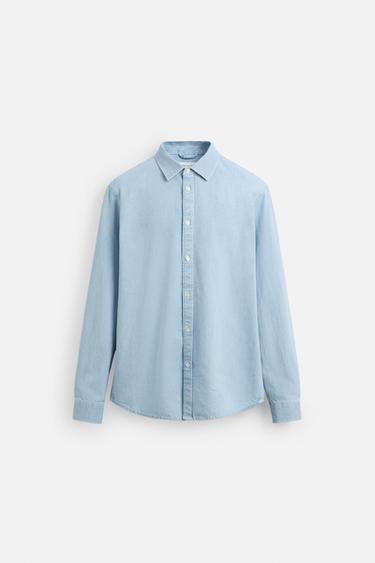 CHEMISE EN JEAN DÉLAVÉ - Bleu clair de Zara - Image 7