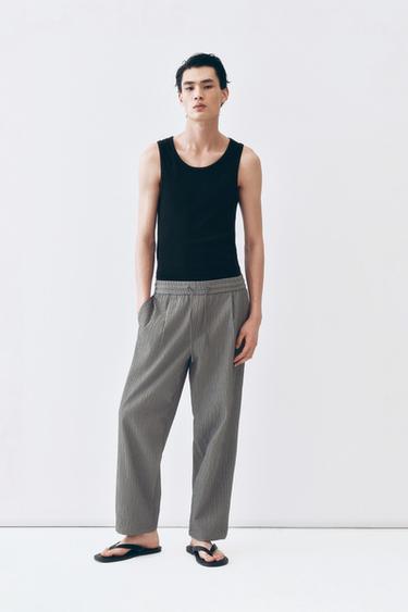 RELAXED FIT RAISED FABRIC TROUSERS - Grey marl by Zara