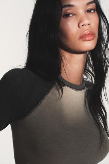 CONTRAST RAGLAN SLEEVE T-SHIRT - Grey / Natural by Zara - Image 3