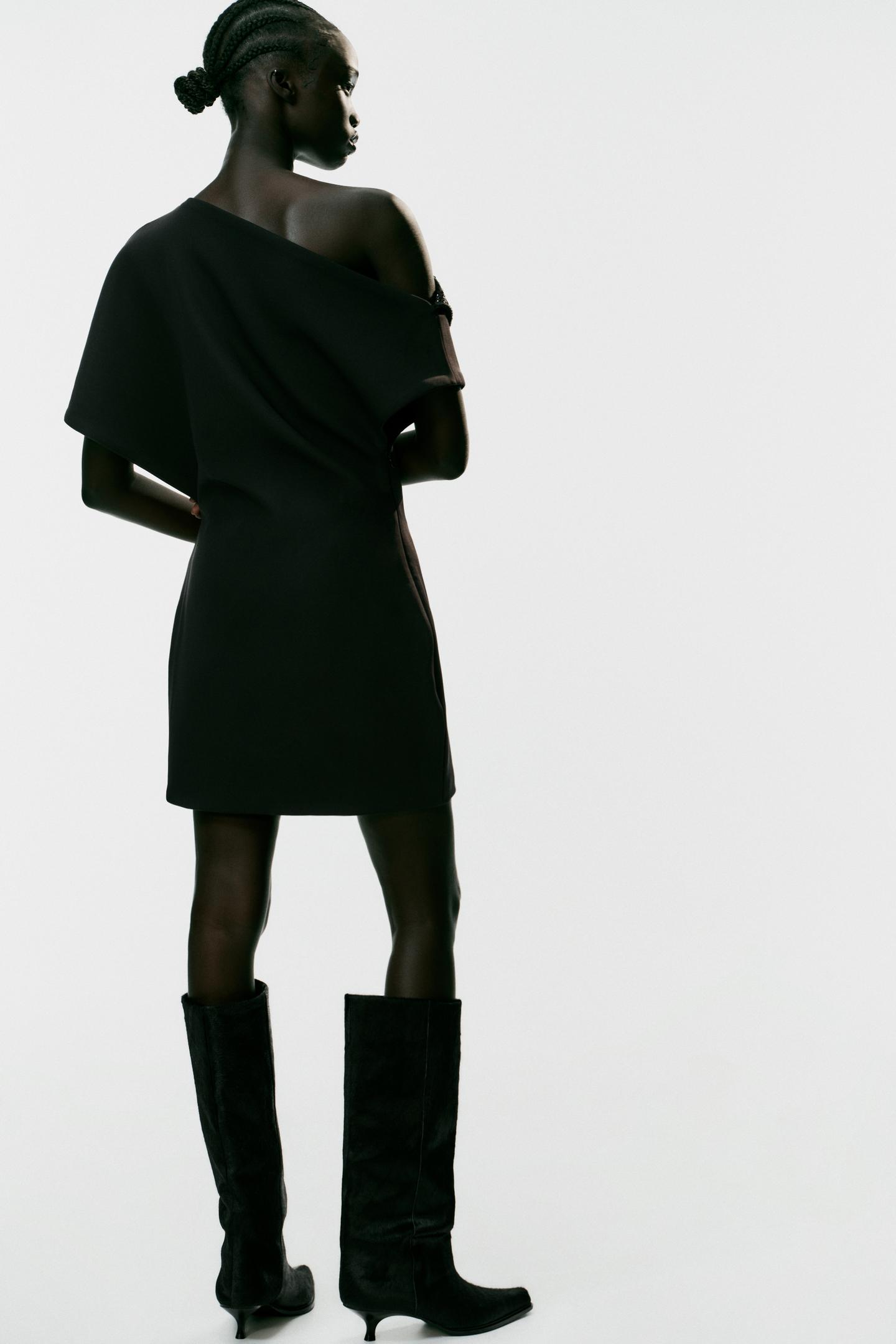 Женское платье Zara Asymmetric Glitter Mini, цвет: Чёрный — фото 4