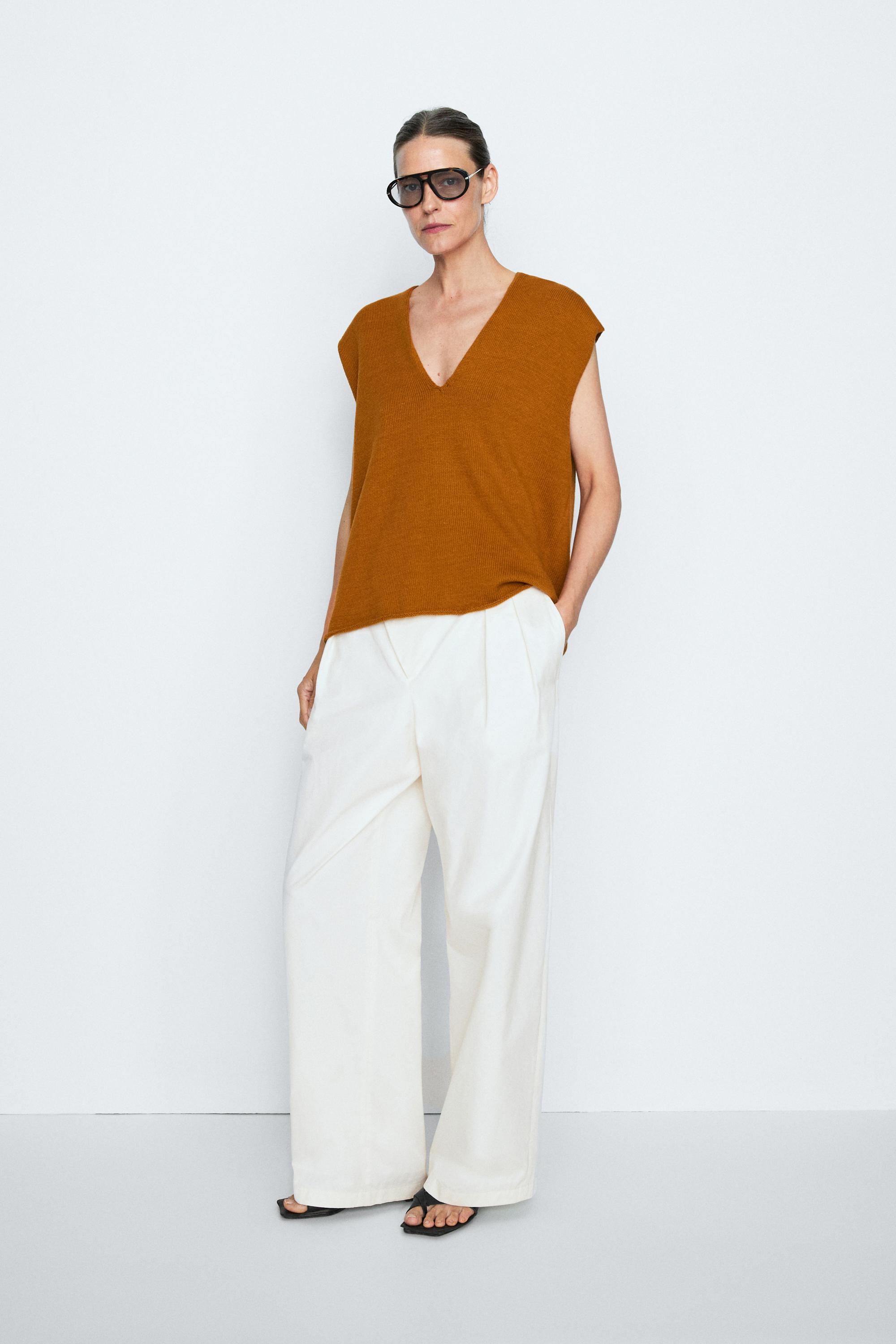 100% Cotton V-Neck Vest - STUDIO - Champagne | ZARA Canada