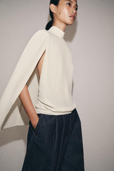 ZW COLLECTION CAPE SHIRT WITH VENTS - Ecru by Zara