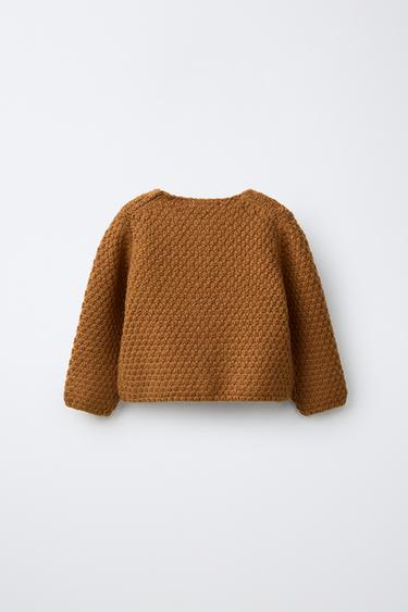 CARDIGAN WITH PATCH AND WOOL — Rust 2