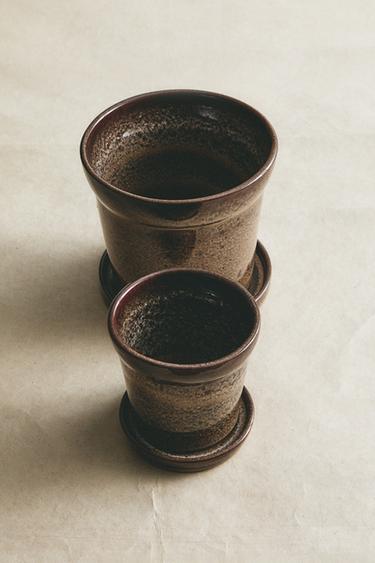 STONEWARE GARDEN POT AND PLATE - Brown by Zara - Image 5