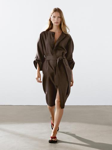 Vestido camisero 100% lino - Chocolate de Zara