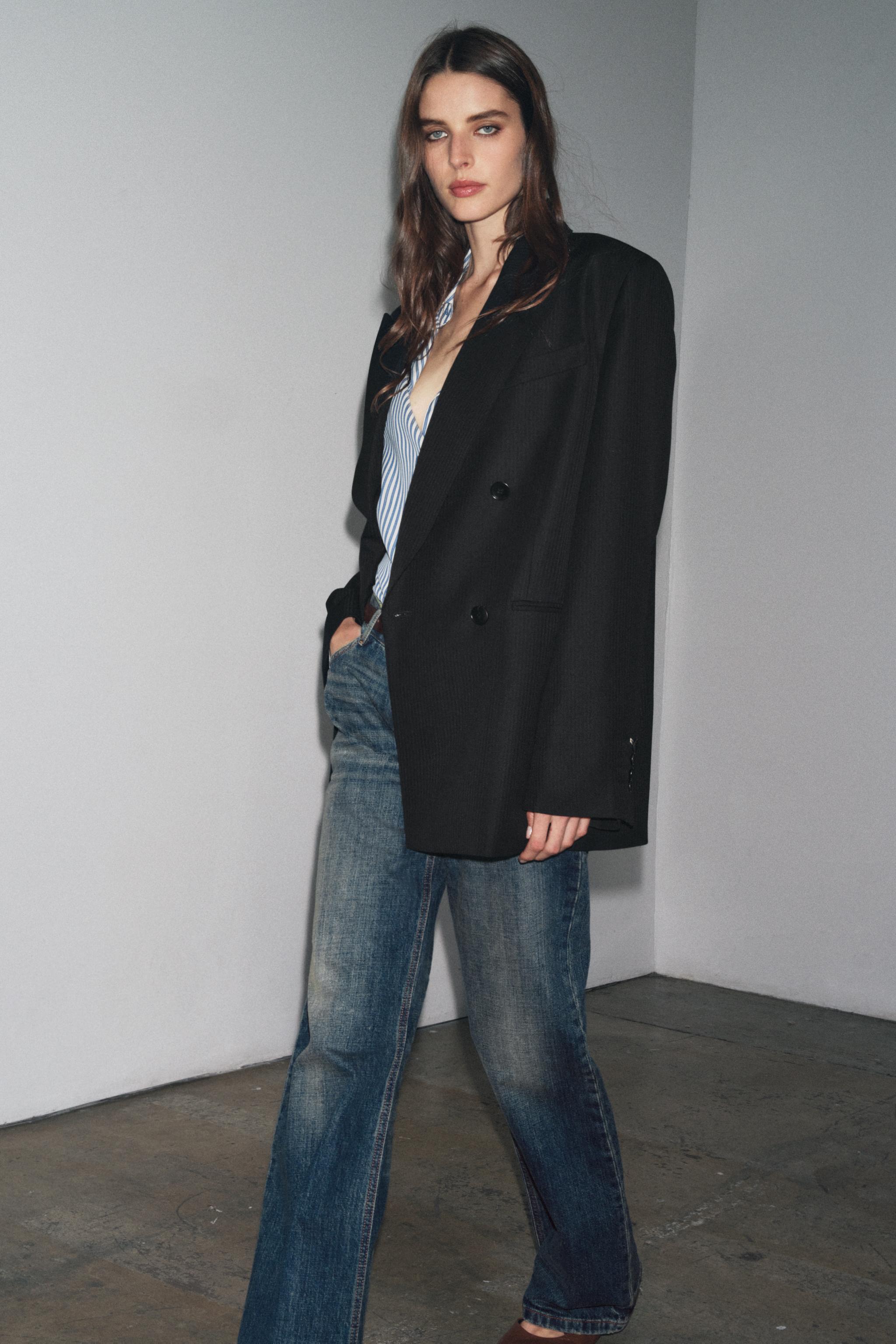 新品未使用 ZARA ダブルブレストブレザー ストレートレッグパンツ セット ZARA ダブルブレストジャケット グレー セットアップ - メルカリ