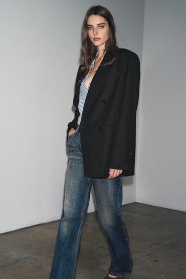 LIMITED EDITION ZW COLLECTION STRIPED WOOL BLEND BLAZER - Black by Zara