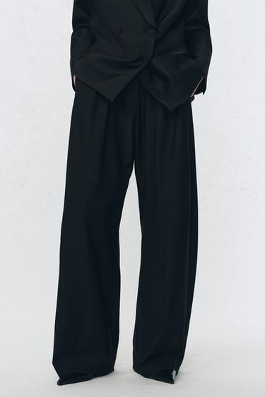 울 플랫 프론트 팬츠 SOSHIOTSUKI X ZARA - Zara 블랙