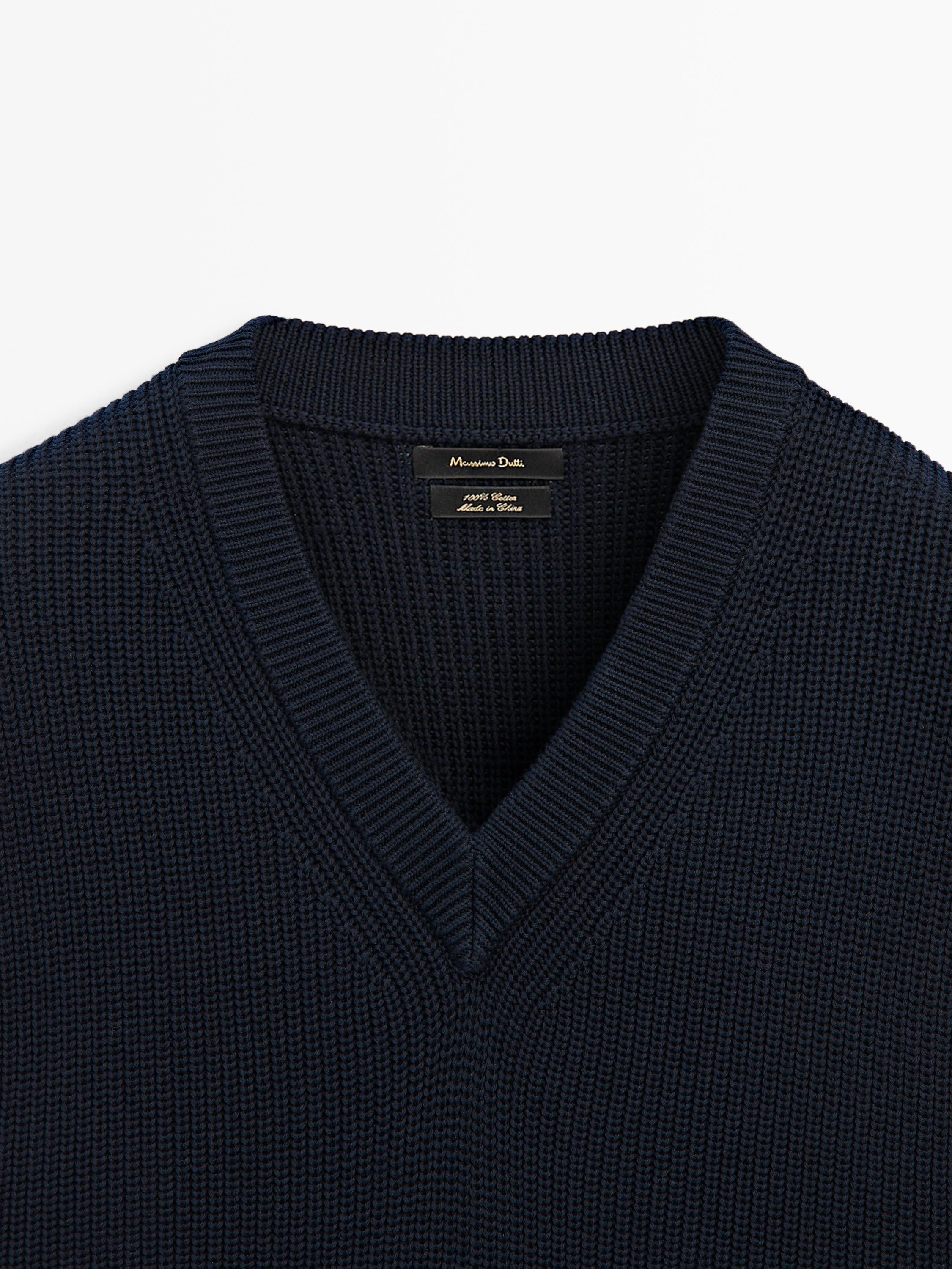 V-neck knit vest - Navy blue | ZARA Canada