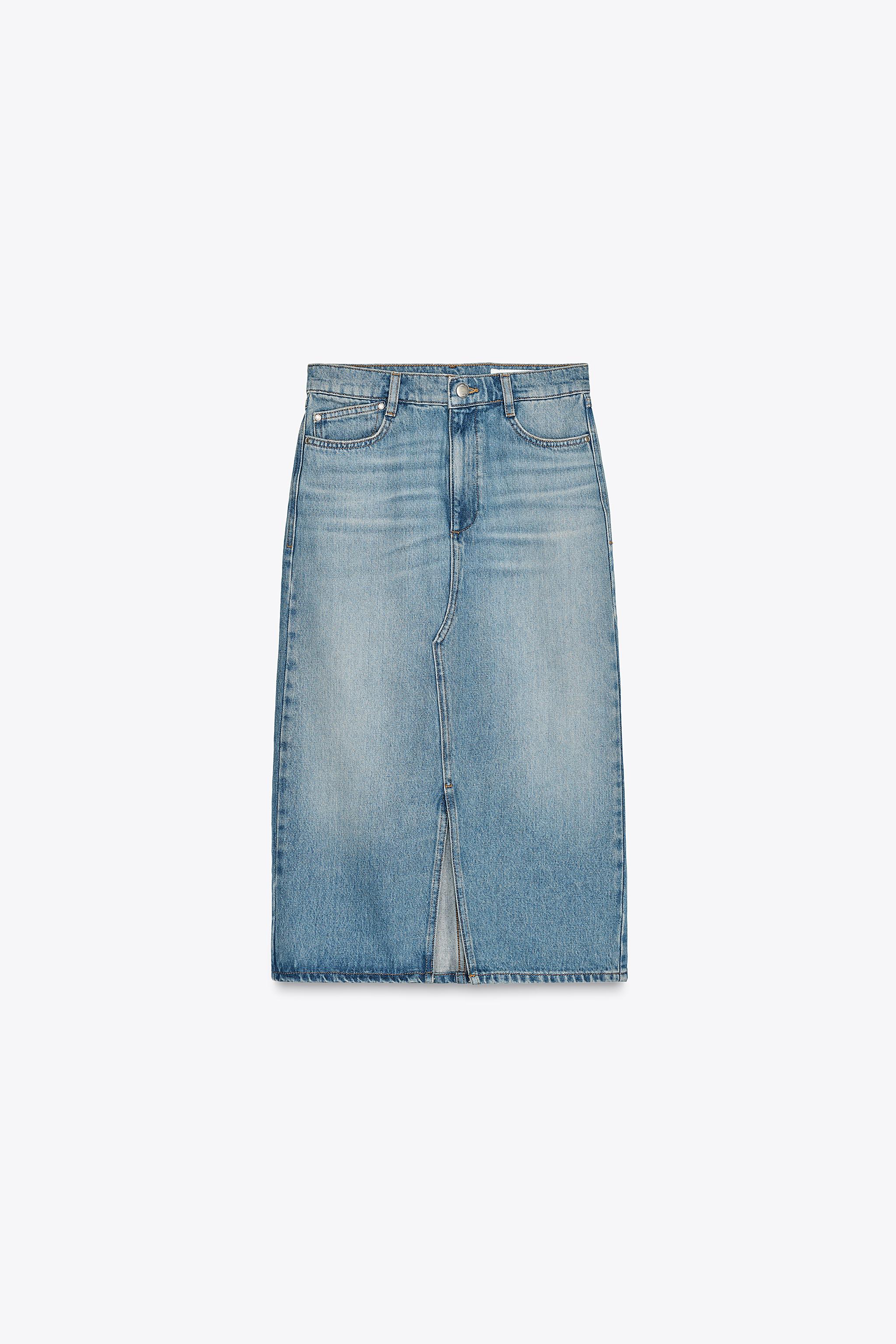 Z1975 DENIM MIDI SKIRT - Mid-blue | ZARA United States