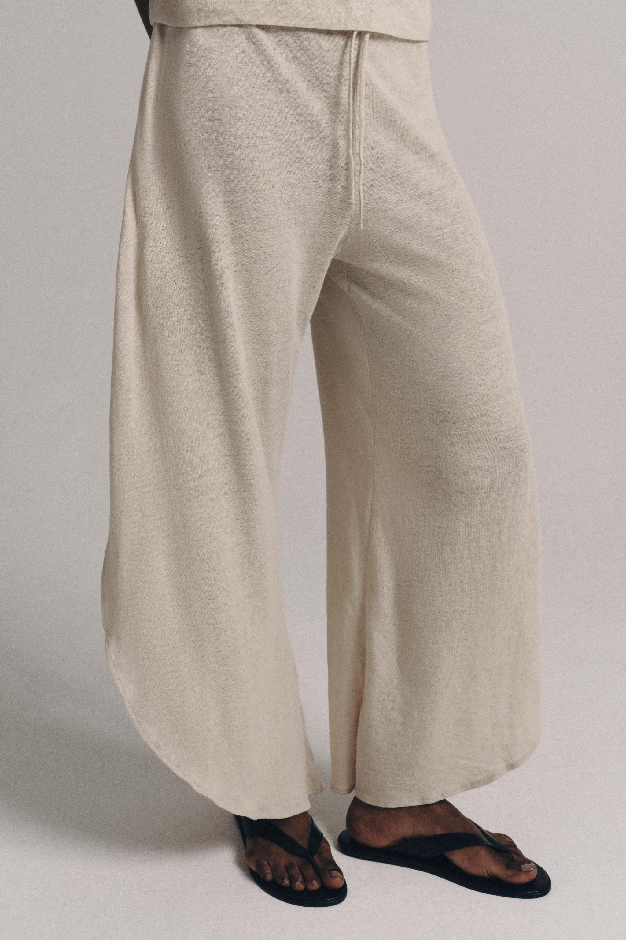 LINEN BLEND PANTS WITH SLITS — Sand