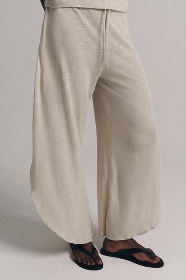 HOSE MIT LEINEN UND SCHLITZEN - Sandfarben von Zara