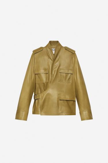 BLOUSON EN CUIR 100 % - THE ITEM ZARA WOMAN - Vert olive de Zara - Image 3