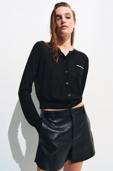 JACHETĂ COMBINATĂ DIN TRICOT - Negru / Alb de la Zara