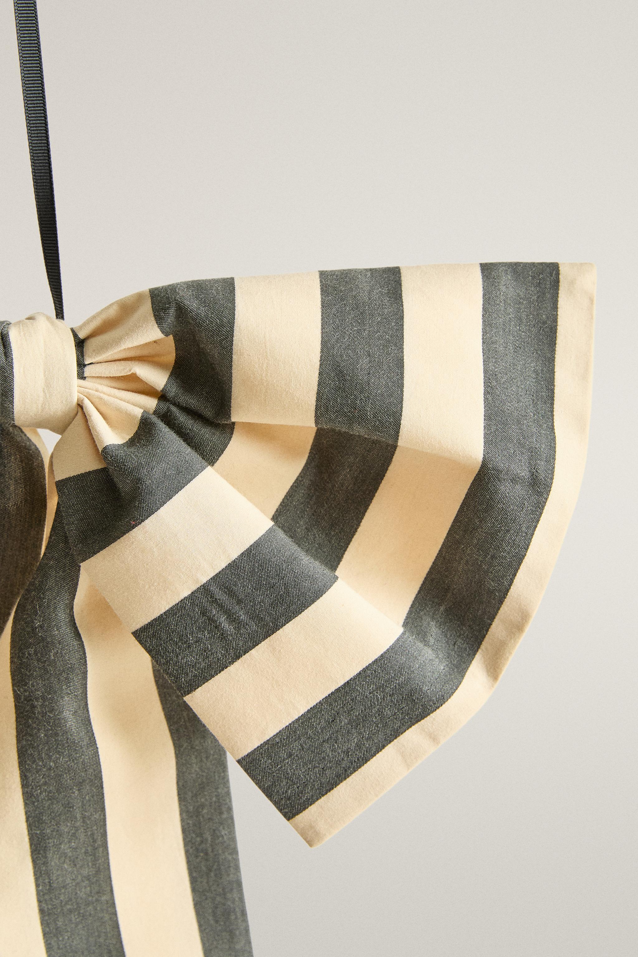 STRIPED COTTON BOW CHRISTMAS ORNAMENT