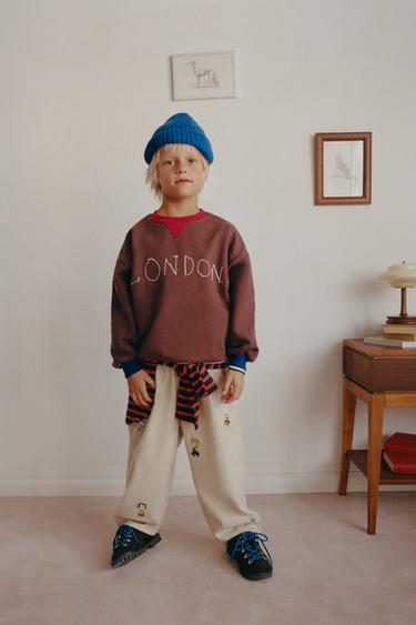 SNOOPY PEANUTS™ EMBROIDERED BAGGY PANTS — Light beige 1