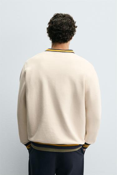 SWEATSHIRT WITH CONTRAST EMBROIDERY AND RIBBING - Oyster-white by Zara - Image 2