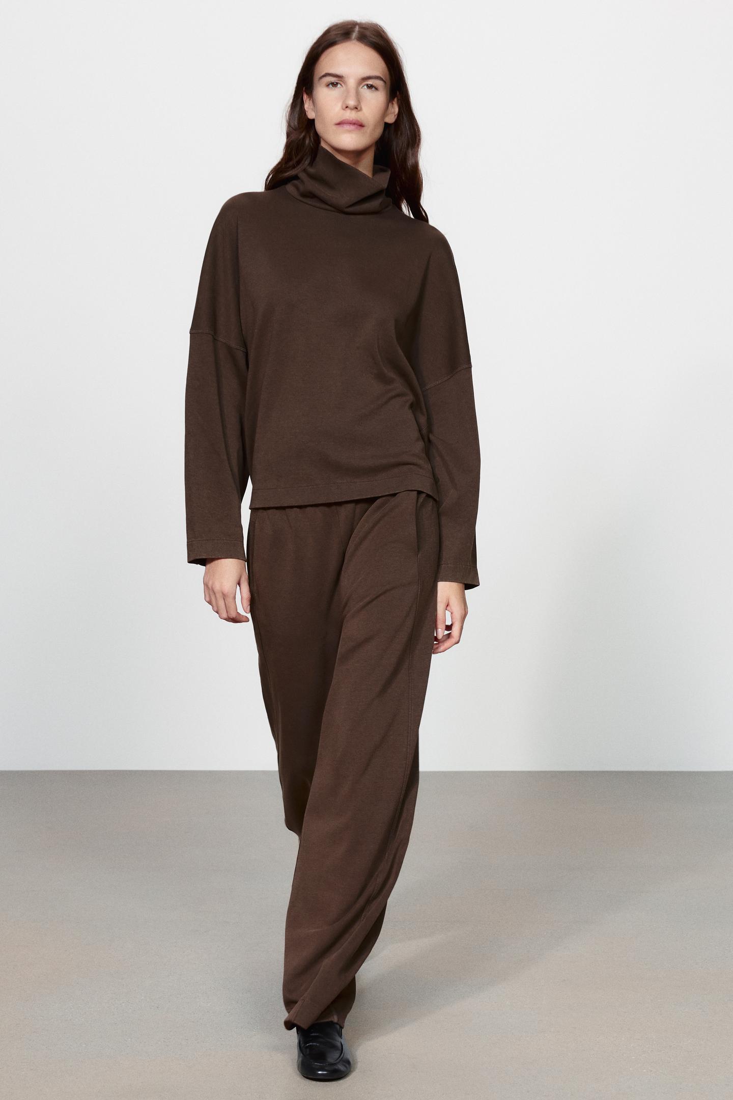 Женские брюки Zara Washed Interlock, цвет: Коричневый — фото 1