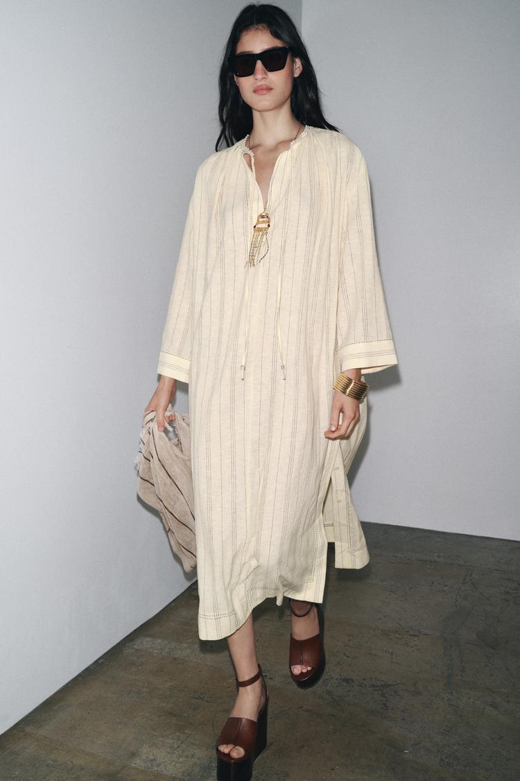 STRIPED LINEN BLEND TUNIC DRESS ZW COLLECTION Stripes ZARA