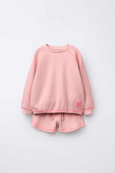 CONJUNTO SUDADERA Y BERMUDA WAFFLE PESPUNTES - Rosa de Zara