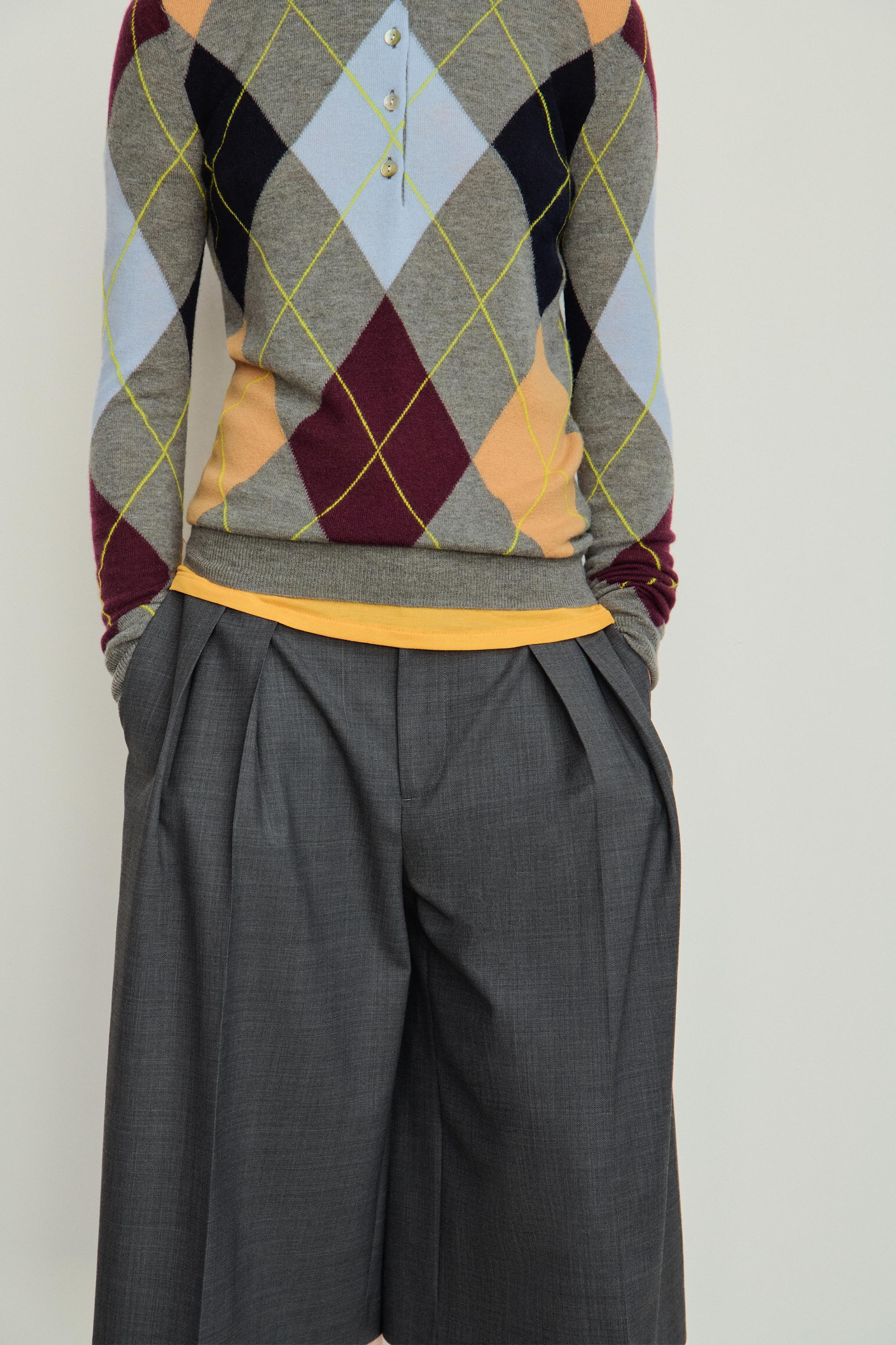 100% WOOL ARGYLE POLO SWEATER — Multicolored