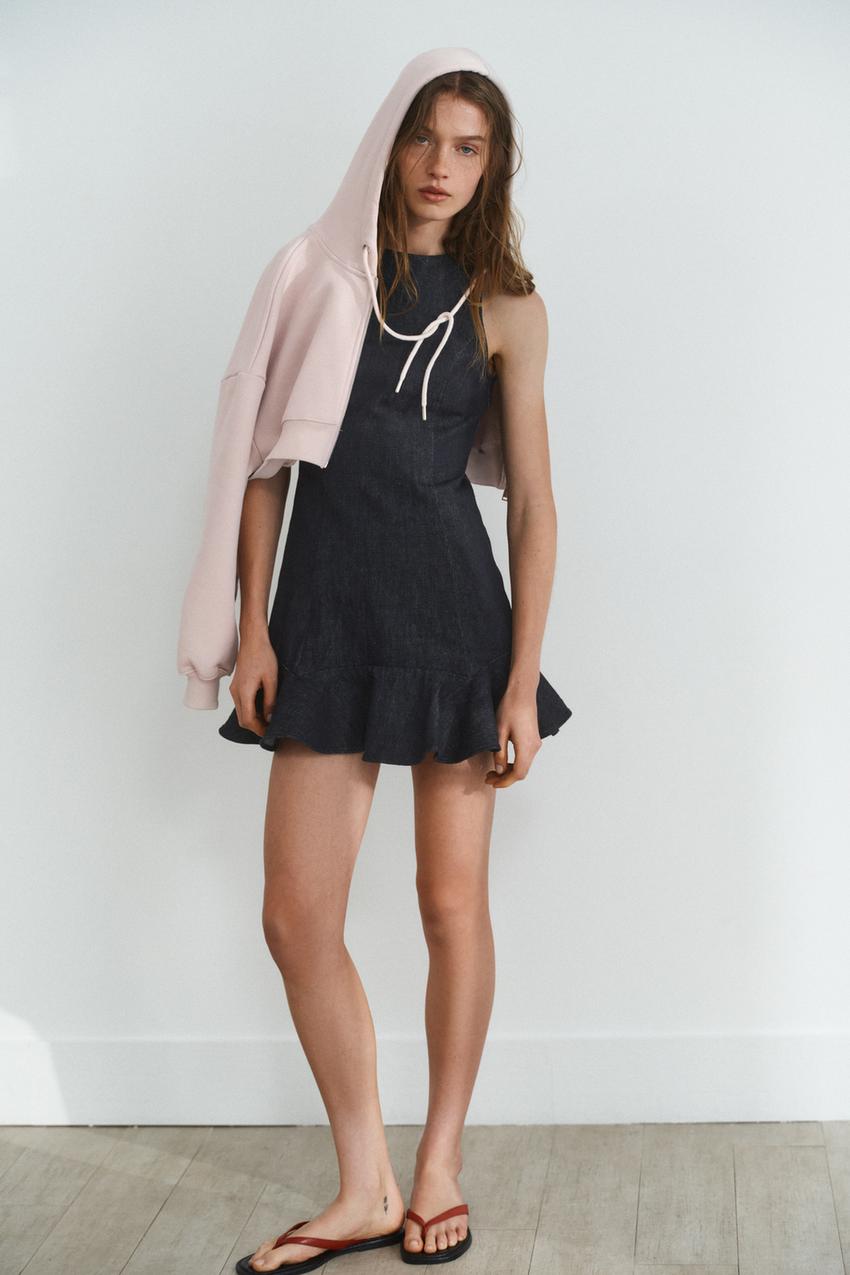 TRF DENIM RUFFLE DRESS - Dark indigo | ZARA United States