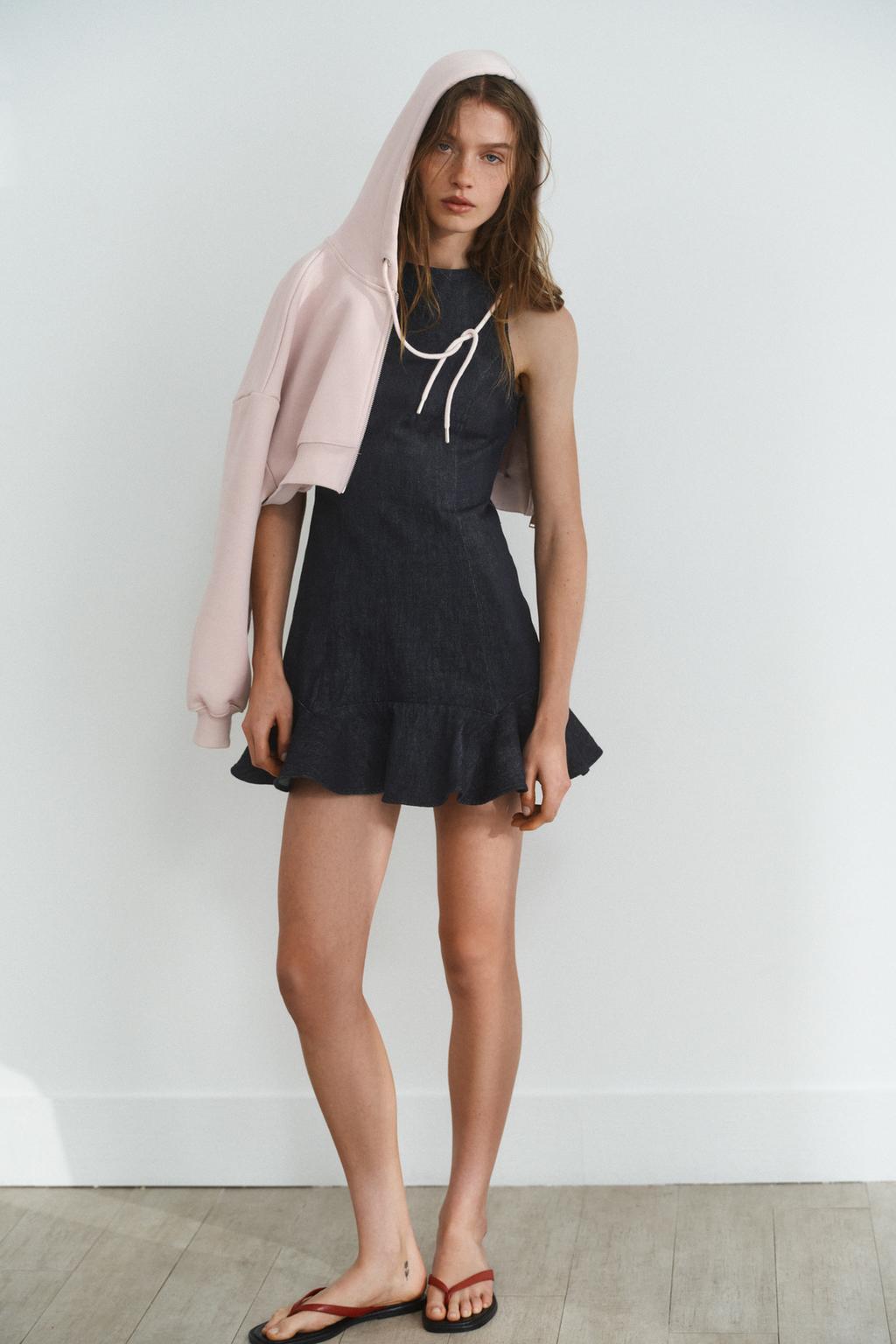 TRF DENIM RUFFLE DRESS