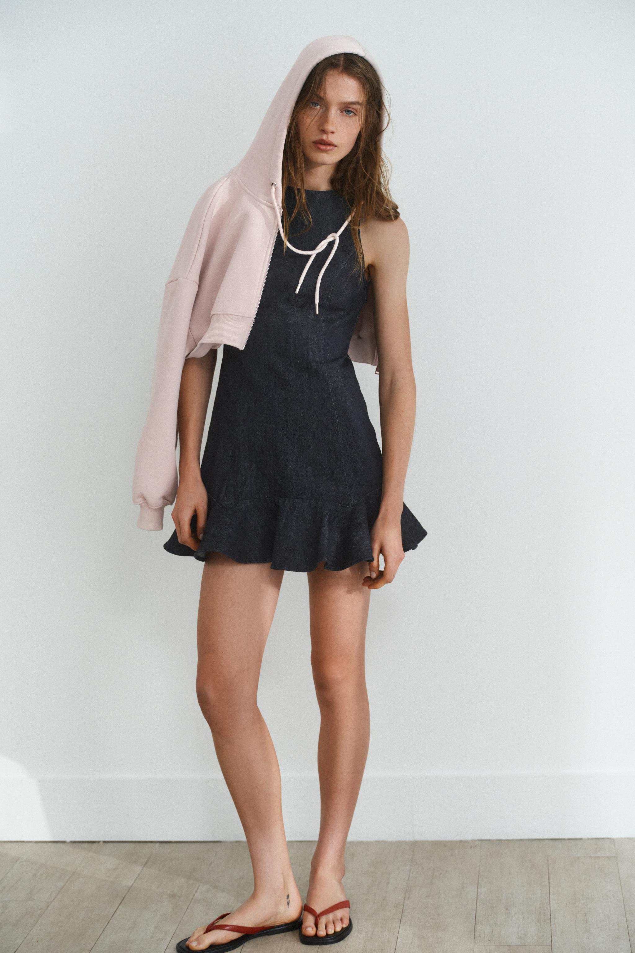 TRF DENIM RUFFLE DRESS