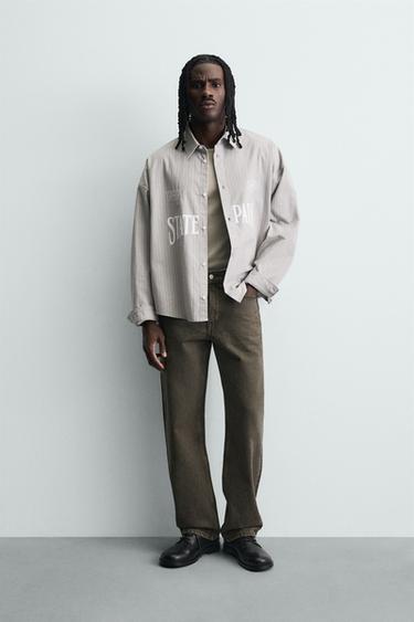 CAMISA RAYAS BORDADOS CONTRASTE - Gris de Zara - Imagen 0