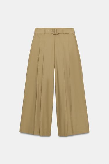 PLEATED TROUSERS WITH LINED BELT - camel by Zara - Image 0