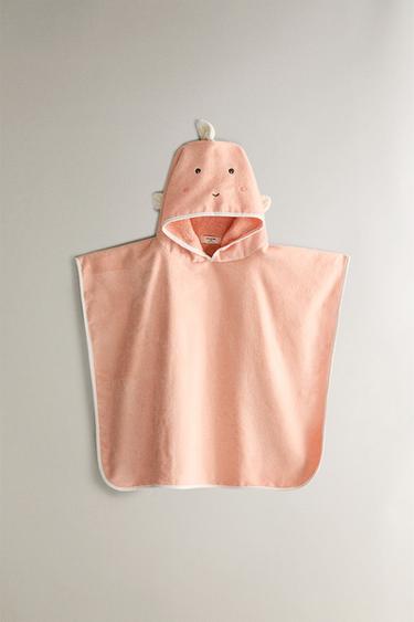 PONCHO DE PRAIA INFANTIL DE VELUDO COM PEIXE - Coral da Zara