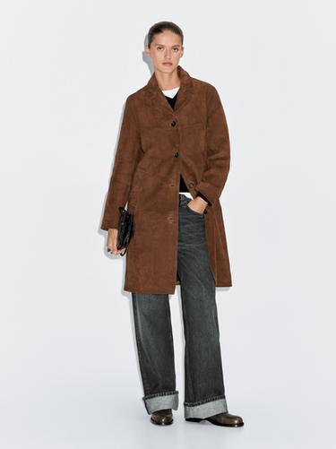 Zara Long suede leather coat - Brandy - Image 0