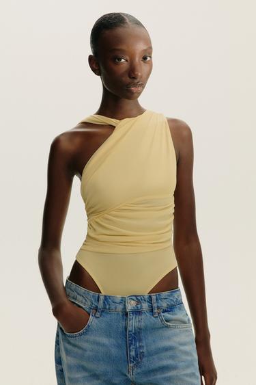 BODY DRAPEADO ASIMÉTRICO TUL - Amarillo de Zara