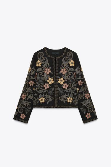 FLORAL EMBROIDERY JACKET ZW COLLECTION - Black by Zara - Image 3