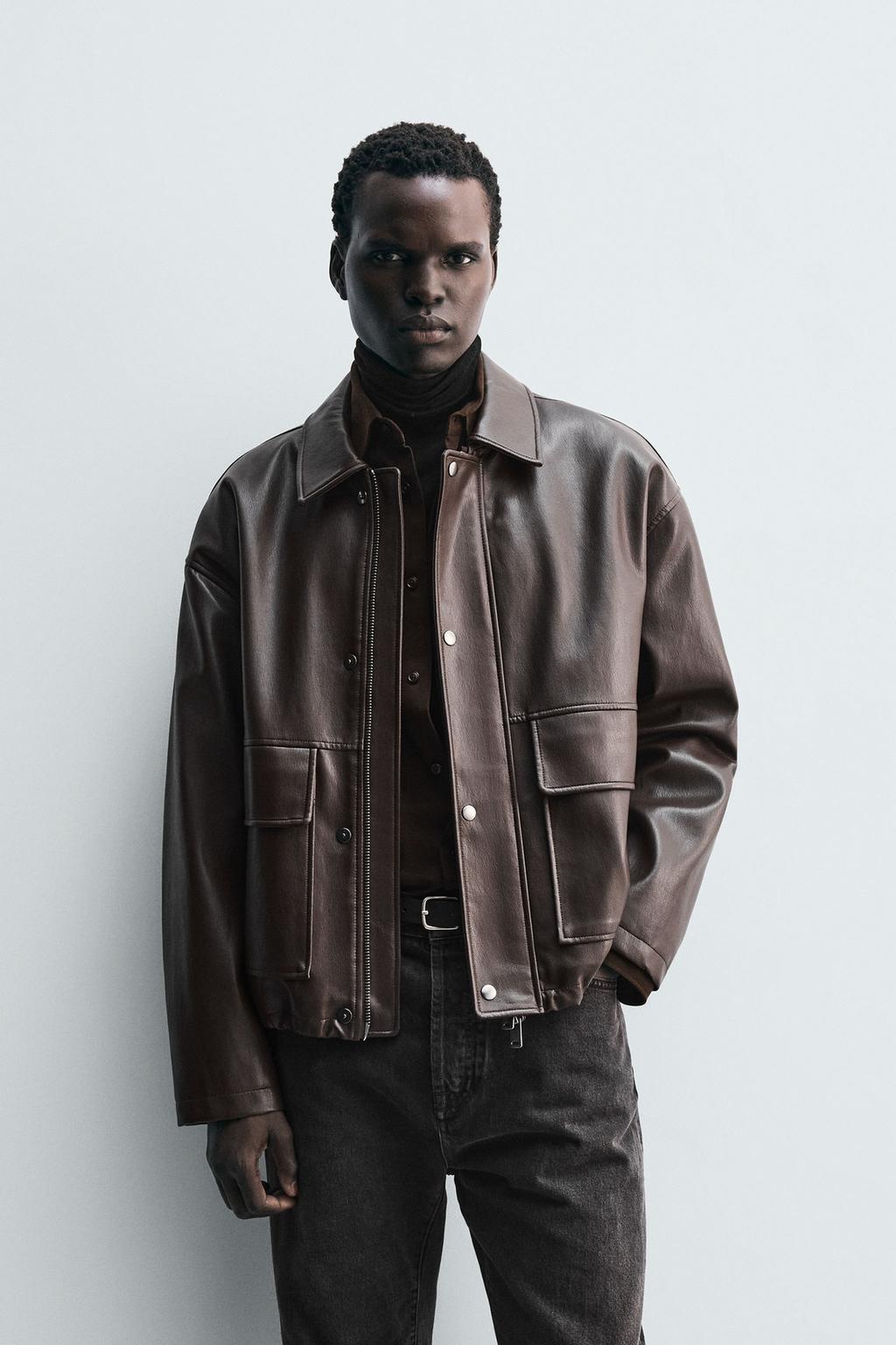 RELAXED FIT FAUX LEATHER JACKET