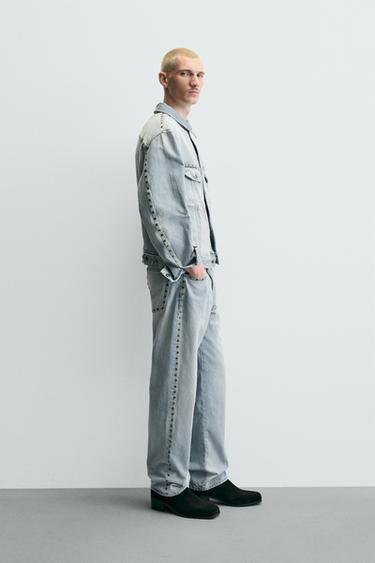 STRAIGHT-LEG JEANS WITH METAL STUDS - Light blue by Zara - Image 3