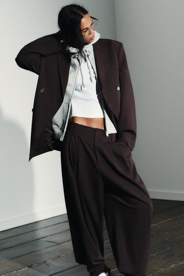 BELTED BLAZER - Dark burgundy by Zara