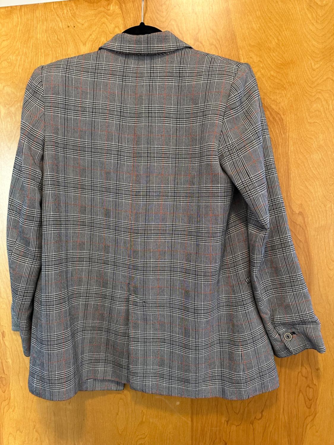 DOUBLE BREASTED PLAID CHECKED BLAZER GRAY - Image 2