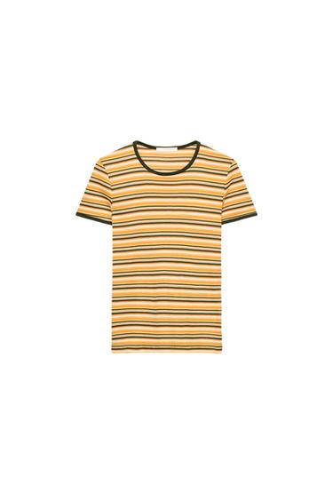 STRIPED T-SHIRT WITH CONTRAST PIPING - Yellow by Zara