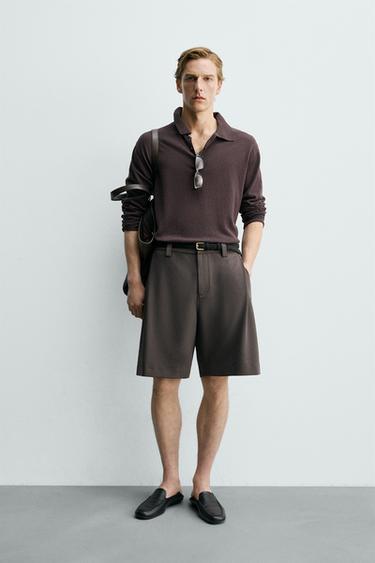 Zara 休閒版側褶短褲 - 巧克力色